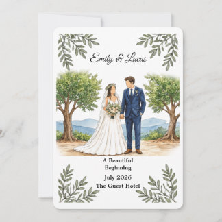 Invitación de boda de pareja sin rostro al acuarel