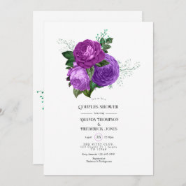 Invitación de boda de parejas con flores púrpura y