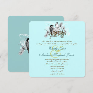 Invitación de boda de parejas de loros vintage Min