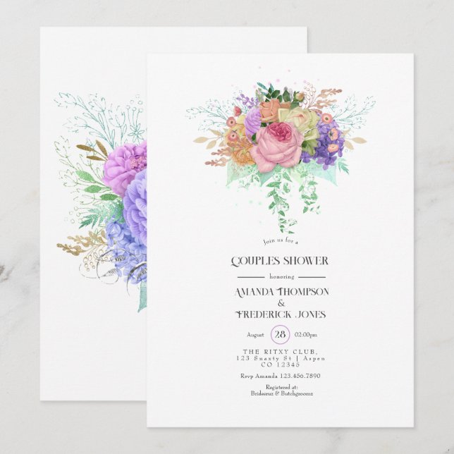 Invitación de boda de parejas de primavera floral (Anverso / Reverso)