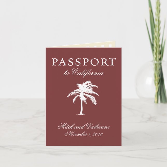 Invitación de boda de pasaporte a California (Anverso)