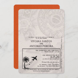 Invitación de boda de pasaporte de Brasil naranja