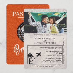 Invitación de boda de pasaporte de Brasil naranja