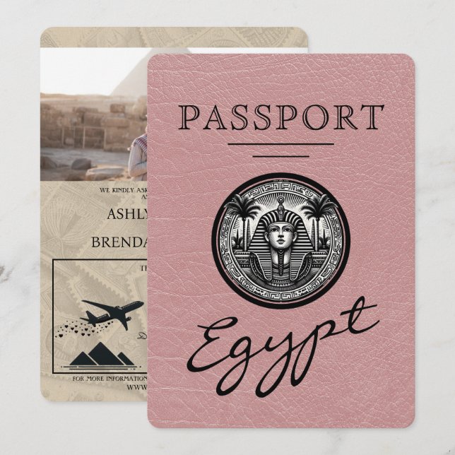 Invitación de boda de pasaporte de Egipto de rosa  (Anverso / Reverso)