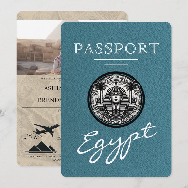 Invitación de boda de pasaporte de Egipto Teal (Anverso / Reverso)