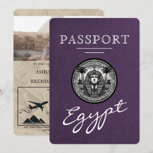 Invitación de boda de pasaporte egipcio morado vio