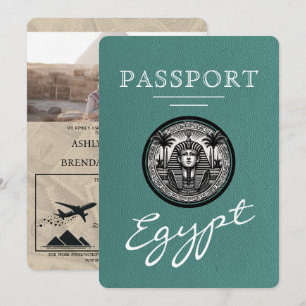 Invitación de boda de pasaporte egipcio turquesa