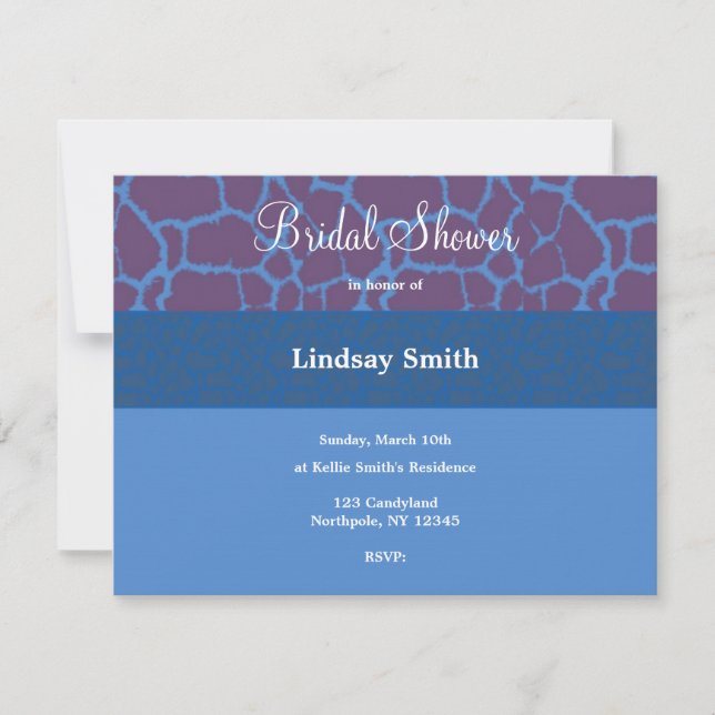 Invitación de boda de patrón de jirafa azul (Anverso)
