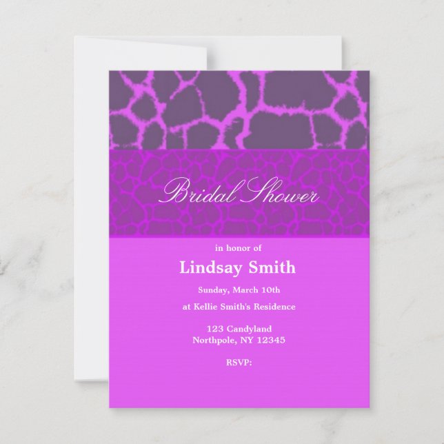 Invitación de boda de patrón de jirafa morada (Anverso)
