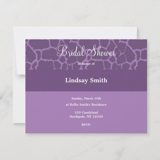Invitación de boda de patrón de jirafa morada (Anverso)