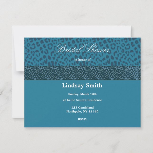 Invitación de boda de patrón de leopardo verde azu (Anverso)