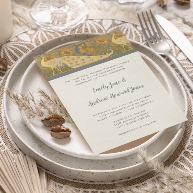 Invitación de boda de pavo real Art Deco (Subido por el creador)