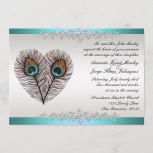 Invitación de boda de pavo real azul verdoso