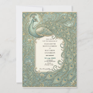 Invitación de Boda de Pavo Real Elegante Art Nouve