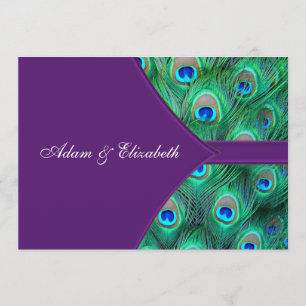 Invitación de boda de pavo real morado ciruela
