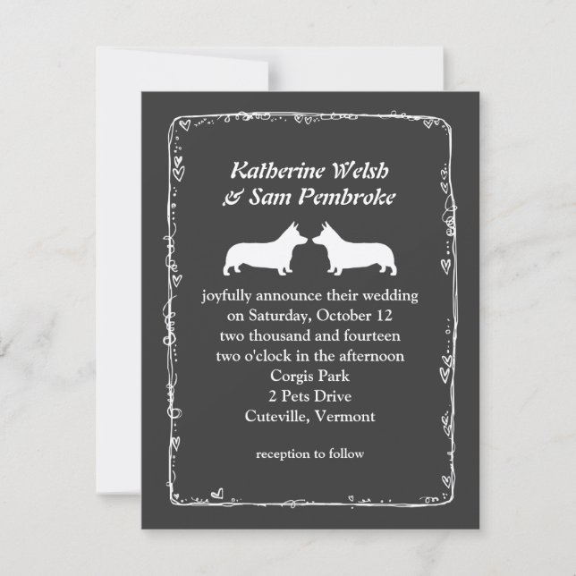 Invitación de boda de Pembroke Welsh Corgis (Anverso)