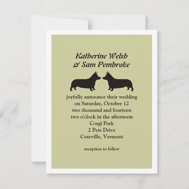Invitación de boda de Pembroke Welsh Corgis (Anverso)
