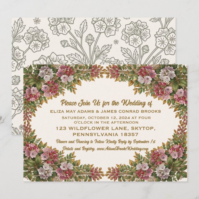 Invitación de boda de Pennsylvania Mountain Laurel (Anverso / Reverso)