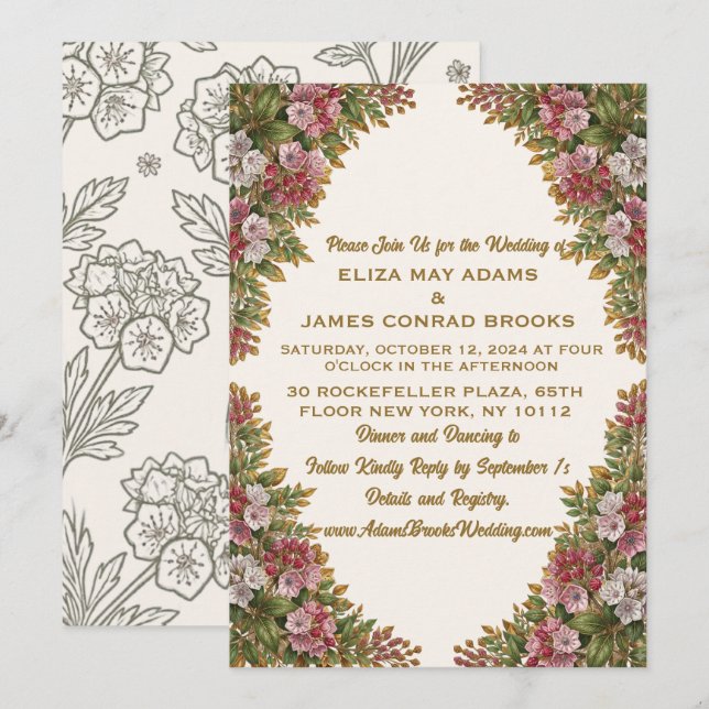 Invitación de boda de Pennsylvania Mountain Laurel (Anverso / Reverso)