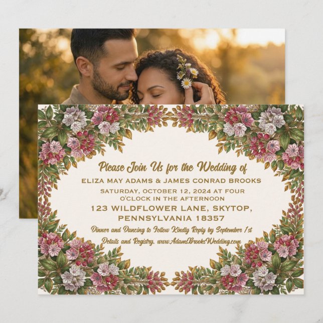 Invitación de boda de Pennsylvania Mountain Laurel (Anverso / Reverso)