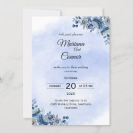 Invitación de boda de peonía azul romántica