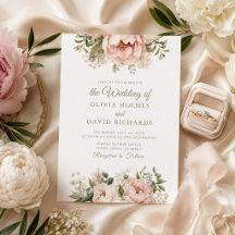 Invitación de boda de peonía blush y marfil