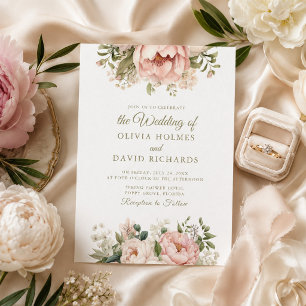 Invitación de boda de peonía blush y marfil