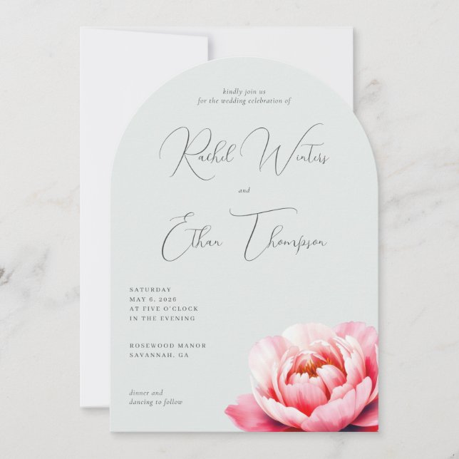 Invitación de Boda de Peonía de Menta Elegante (Anverso)