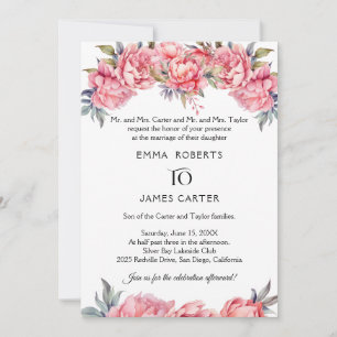 Invitación de Boda de Peonía Romántica