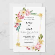 Invitación de boda de peonía rosa y narciso amaril