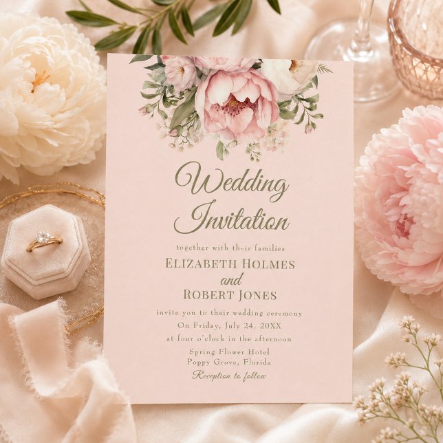 Invitación de boda de peonía rosada polvorienta (Dusty Blush Peony Wedding Invitation)