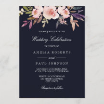 Invitación de boda de peonías acuarela rosa naval