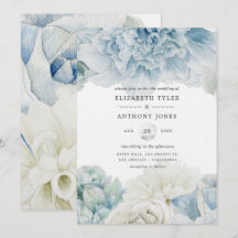 Invitación de boda de peonías azules