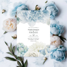 Invitación de boda de peonías azules