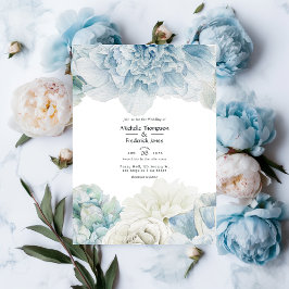 Invitación de boda de peonías azules