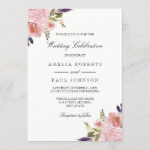 Invitación de boda de peonías de acuarela rosa púr