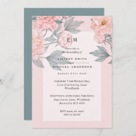Invitación de boda de peonías de melocotón sonrosa
