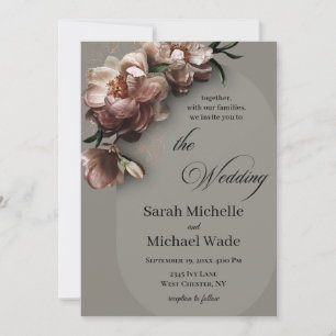 Invitación de boda de peonías floreciendo