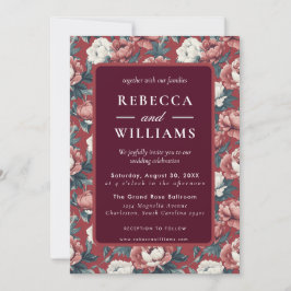 Invitación de boda de peonías marrón boho de prima