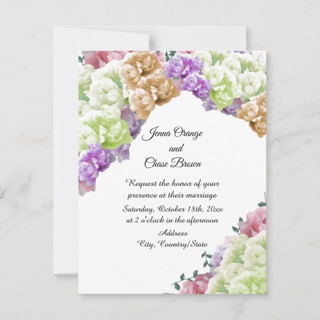 Invitación de boda de peonías multicolor (Anverso)