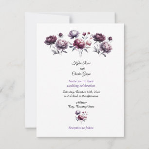 Invitación de boda de peonías púrpuras minimalista