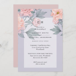 Invitación de boda de peonías rosa melocotón sonro