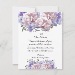 Invitación de boda de peonías rosadas y púrpuras
