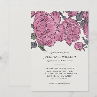 Invitación de boda de peonías vintage
