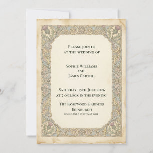 Invitación de boda de pergamino de cardo celta