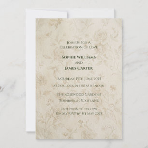 Invitación de boda de pergamino de rosa vintage