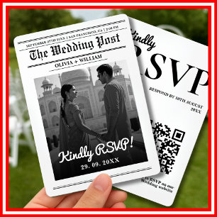 Invitación de Boda de Periódico Código QR Moderno 