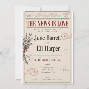 Invitación de boda de periódico Telegrama vintage