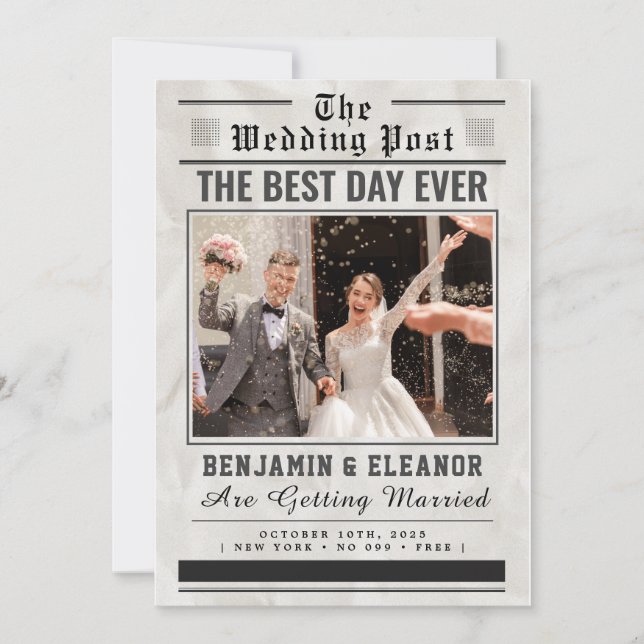 Invitación de Boda de Periódico Vintage Retro (Anverso)