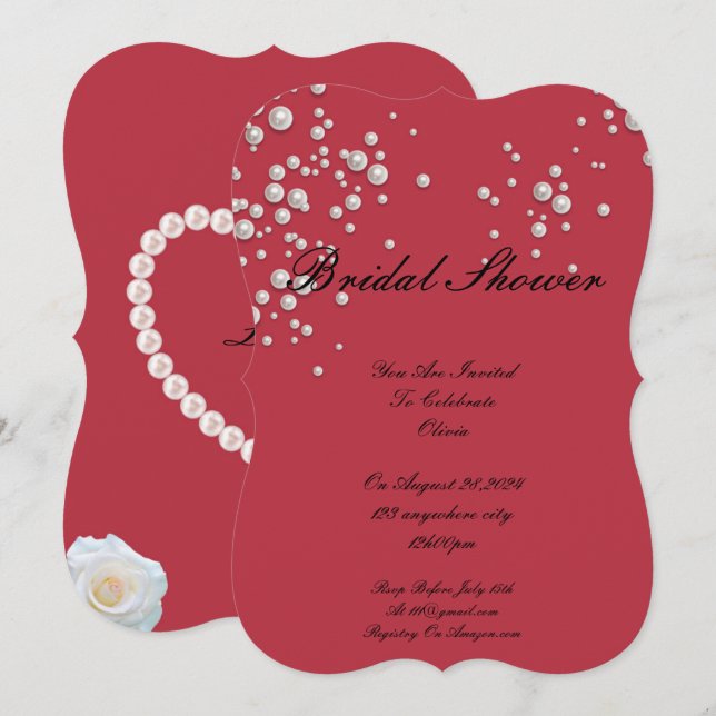 invitación de boda de perla roja carmesí (Anverso / Reverso)